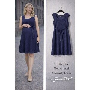 Oh Baby by Motherhood Navy Blue Lace Tie Waist Dress XL Sleeveless